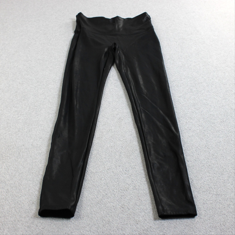 Spanx Leggings Women Medium Black High Rise Ankle Faux Leather Shaping Stretch